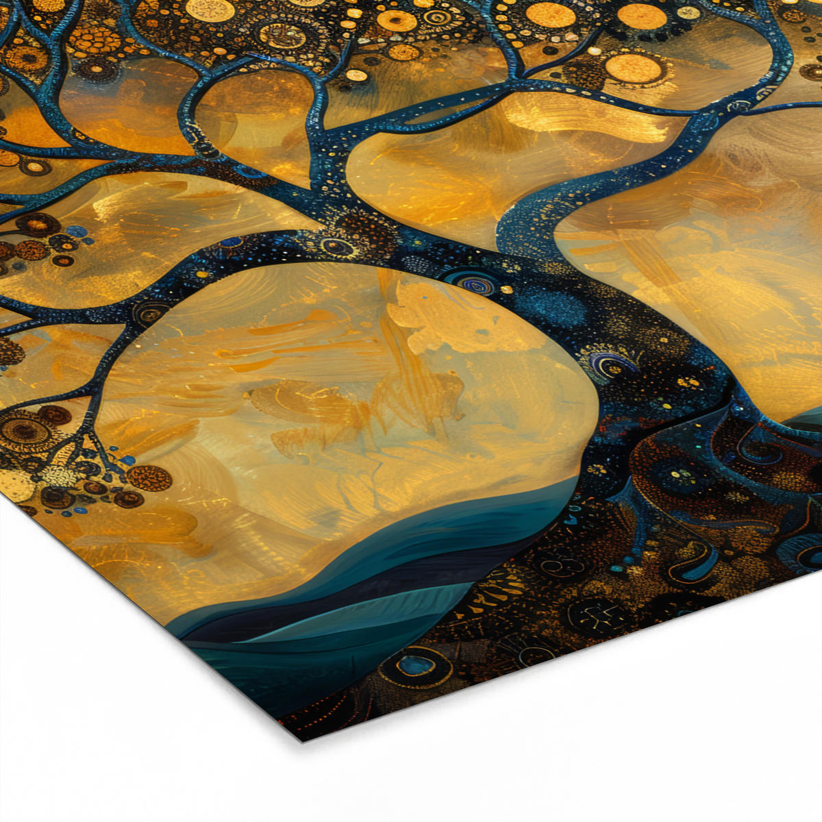 POSTER MIT RAHMEN Baum - Mond - Blumen - Gold - Kunst 40x40 cm - Orange, Papier (40/40cm) - MuchoWow