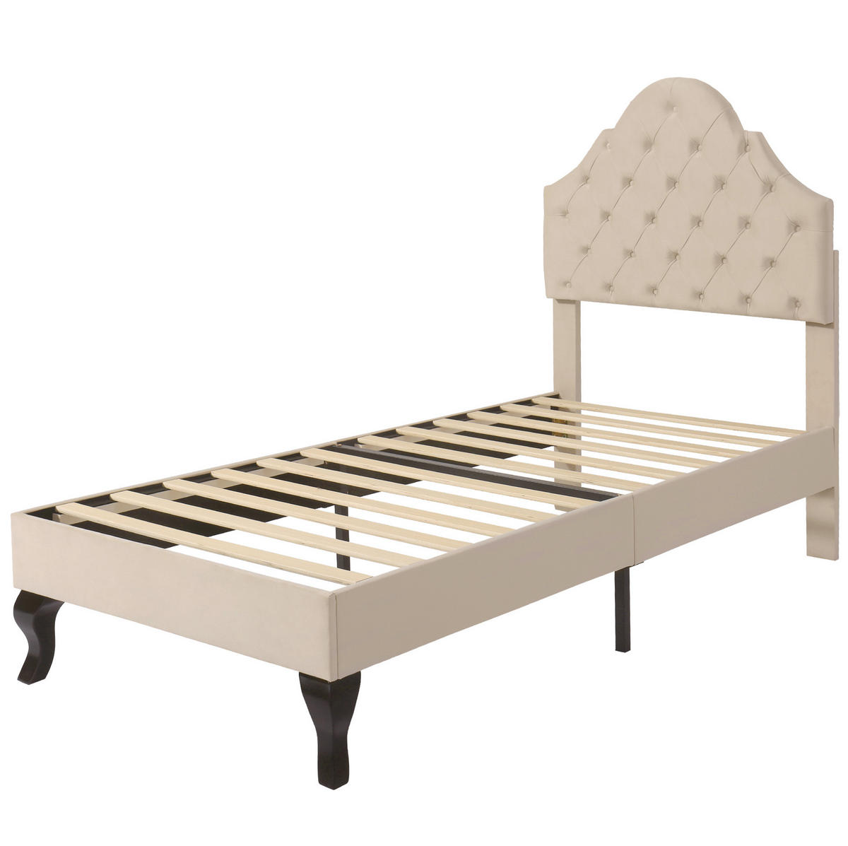 SAMT-POLSTERBETT 90/200 cm in Beige mit Lattenrost und höhenverstellbarem Kopfteil - Beige, Textil (90/200cm) - BEAOK