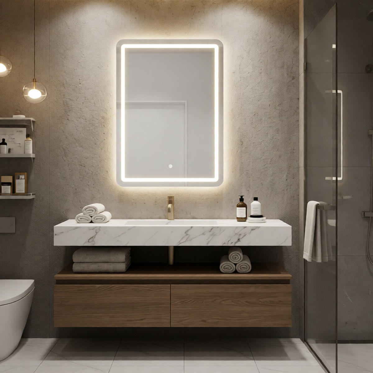 WANDSPIEGEL Simple, silberfarben, Spiegelglas, 60 x 3,5 x 80 cm, rechteckig, LED - Silberfarben, Glas (60/80/3.5cm) - Mauro Ferretti