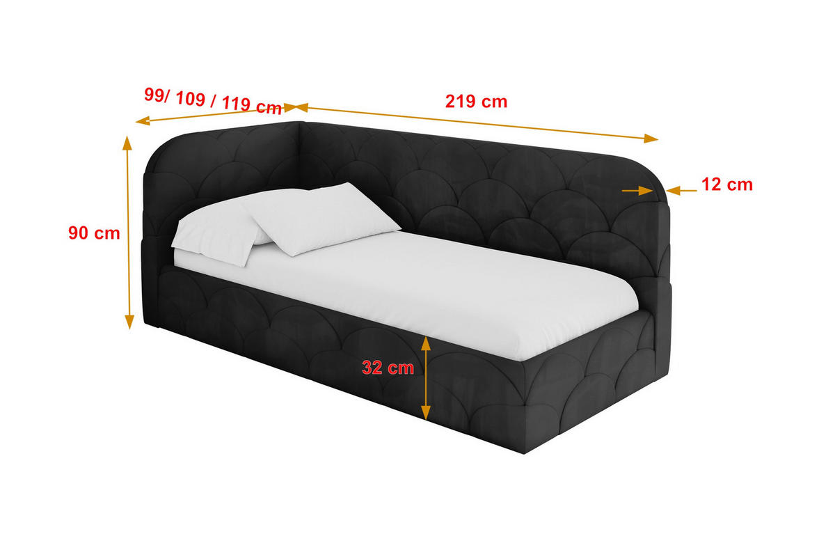 EINZELLBETT Jugendbett mit Bettkasten, Rechts - ELRY 100x200 Schwarz - Anthrazit, Holzwerkstoff/Textil (100/200cm) - ALTDECOR