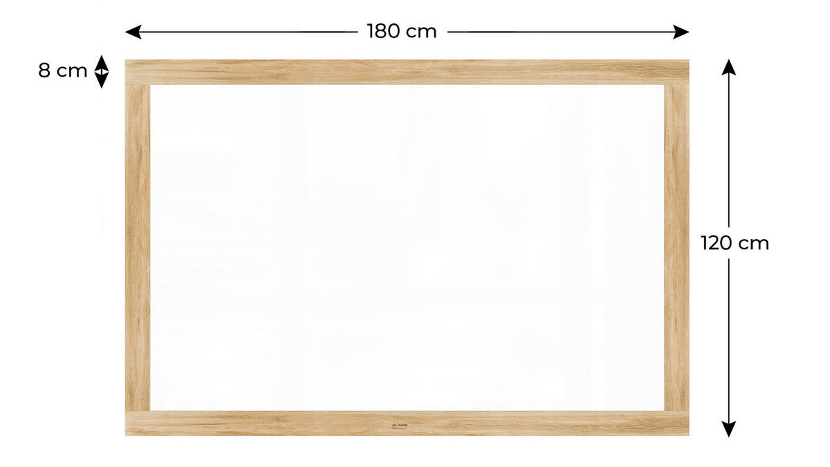 MAGNETISCHES Whiteboard, trocken abwischbar PREMIUM 180x120cm, massiver Rahmen im Eichendesign - Weiß, Metall (180/120/2cm) - ALLboards