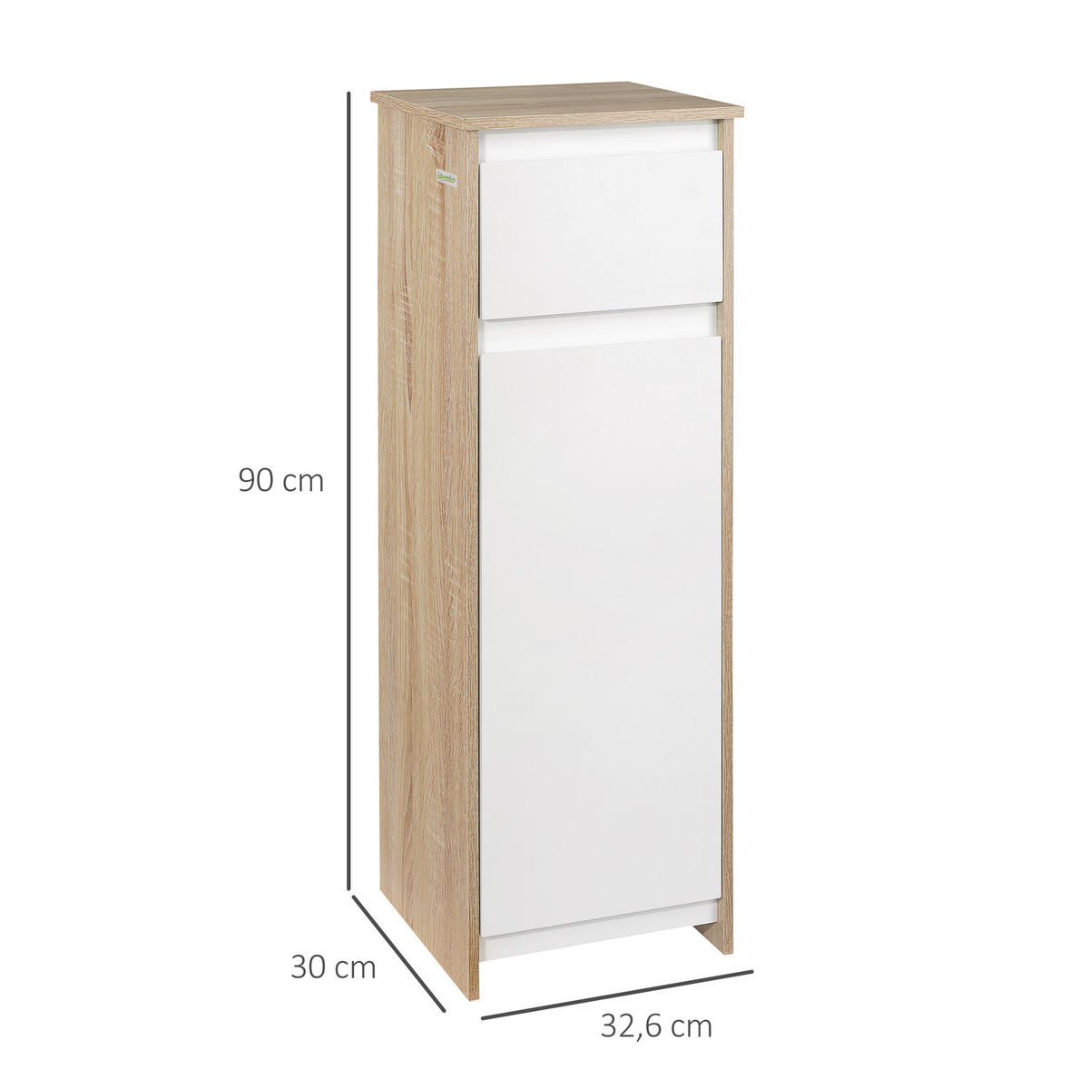 MIDISCHRANK DE-12519 32,6/30/90 cm mit 1 Schublade und 1 Tür Weiß / Naturholz - Weiß, Holzwerkstoff (30/90/32.6cm) - ComfortXL