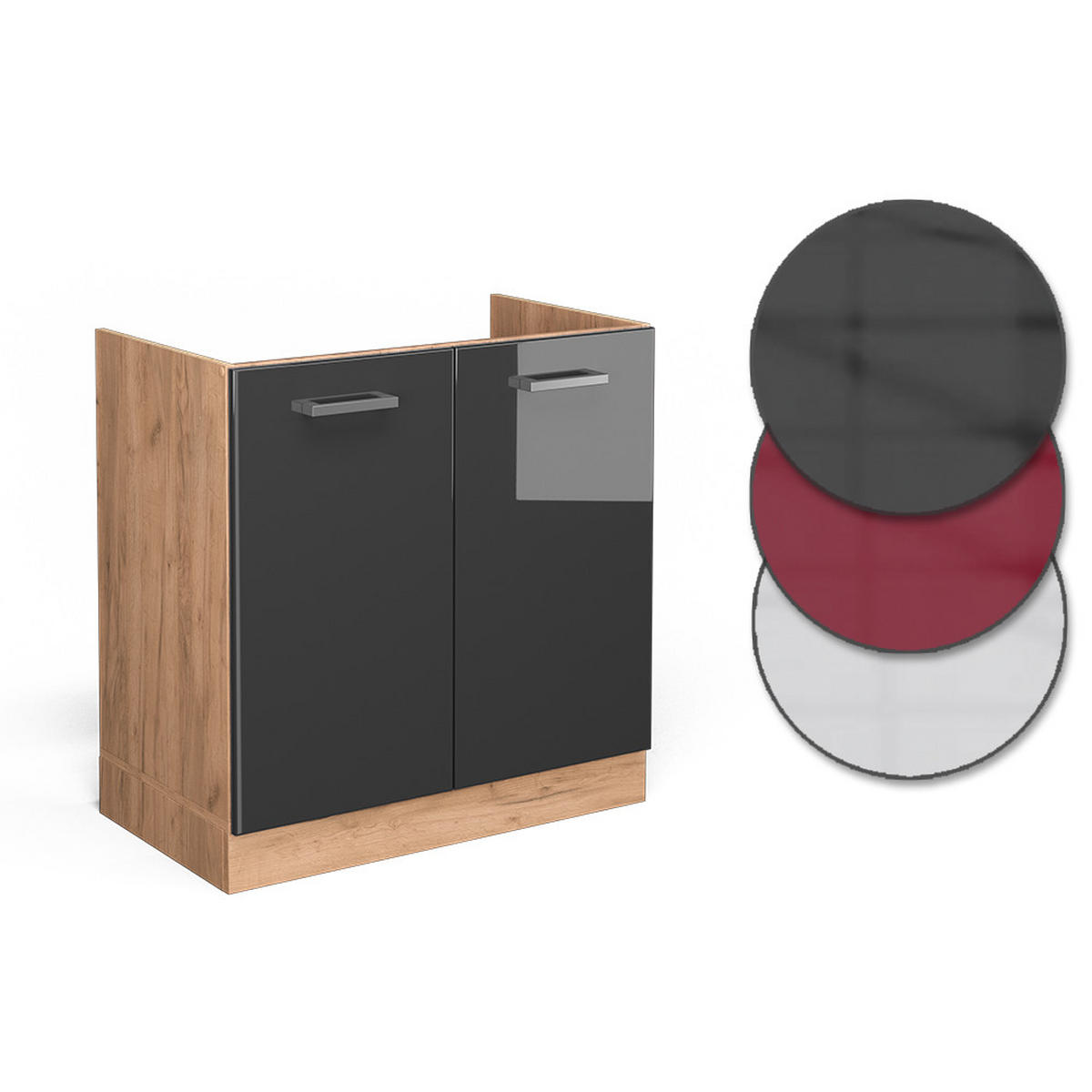 KÜCHENUNTERSCHRANK R-Line Anthrazit Hochglanz 80 cm AP Marmor - Honigeiche/Schwarz Hochglanz, Holzwerkstoff (80/81.6/60cm) - Vicco