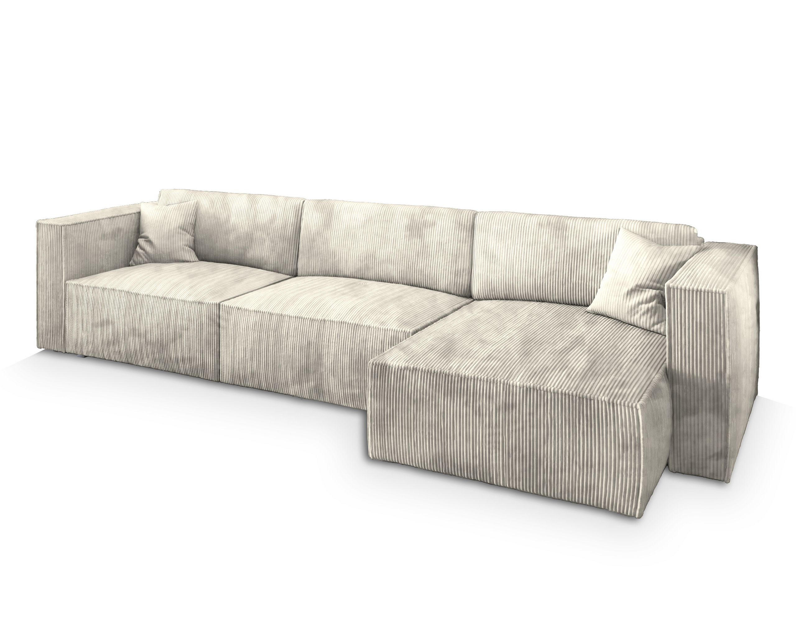 ECKSOFA TOLMO P Creme Kordstoff mit Schlaffunktion - Creme, Holz (347/148cm) - MASSENO