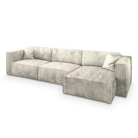 ECKSOFA TOLMO P Creme Kordstoff mit Schlaffunktion - Creme, Holz (347/148cm) - MASSENO