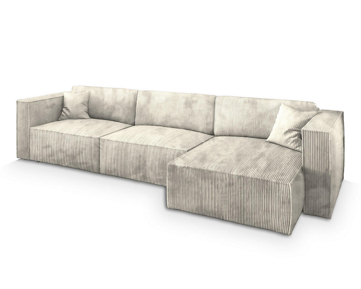 ECKSOFA TOLMO P Creme Kordstoff mit Schlaffunktion - Creme, Holz (347/148cm) - MASSENO