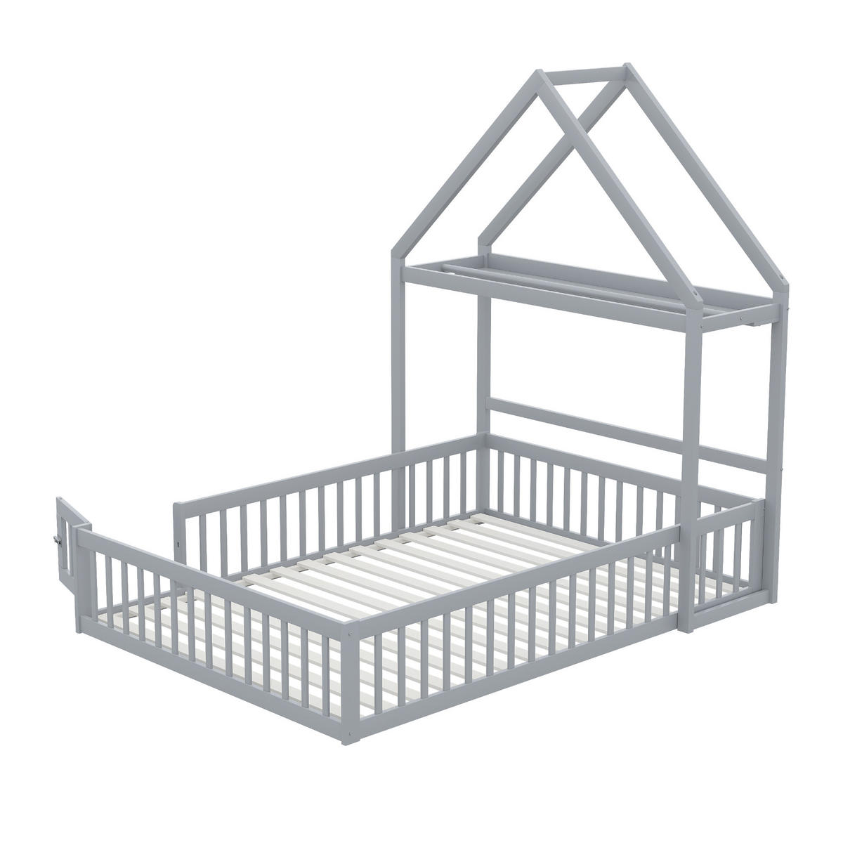 KINDERBETT 140x200 Massivholz Stauraum Schutzgitter Grau - Grau, Holzwerkstoff - FLIEKS