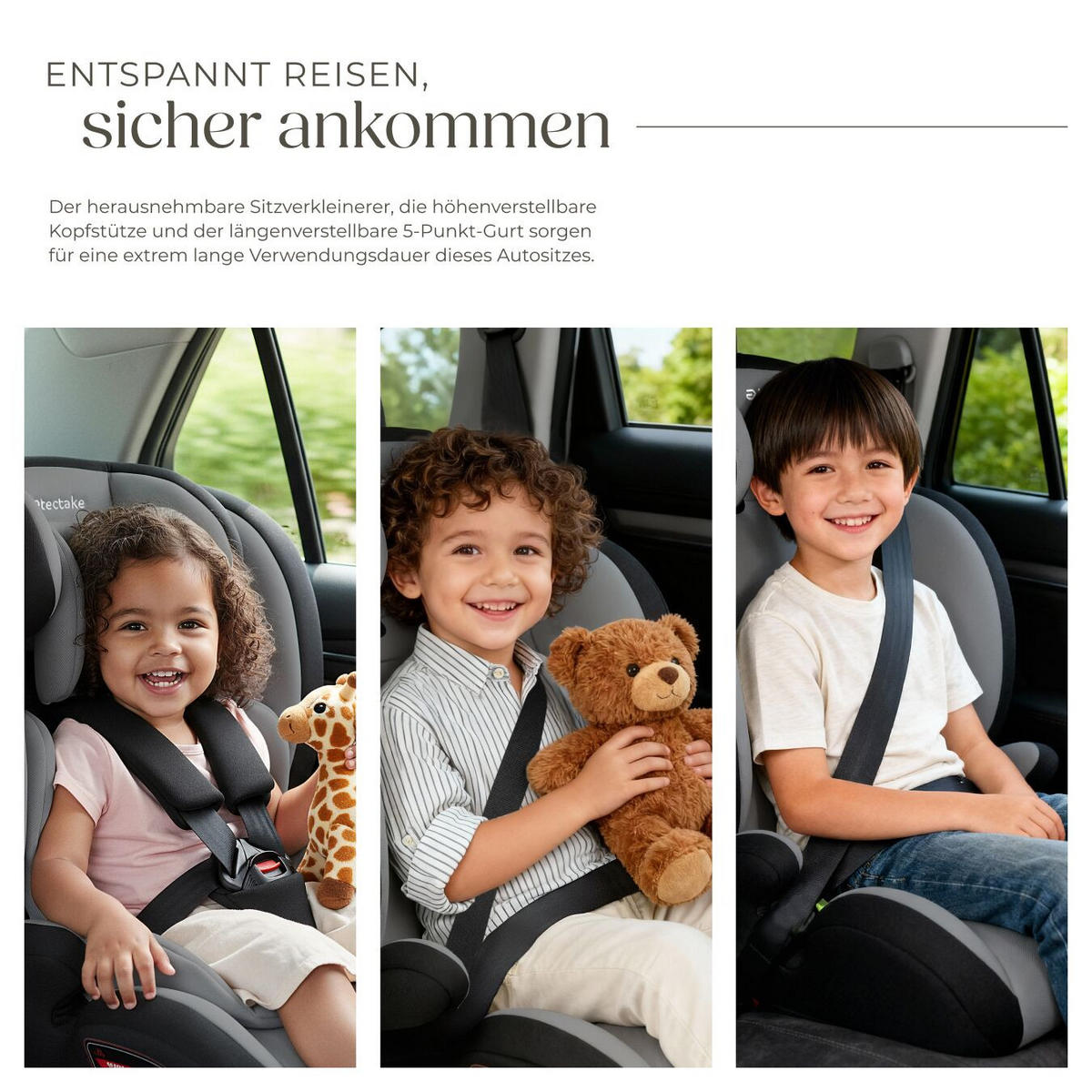 AUTOSITZ Sophie,von 76 bis 150 cm, Belastbarkeit 36 kg,dunkelgrau/schwarz - Dunkelgrau/Schwarz, Kunststoff (47/80.5/47cm) - tectake