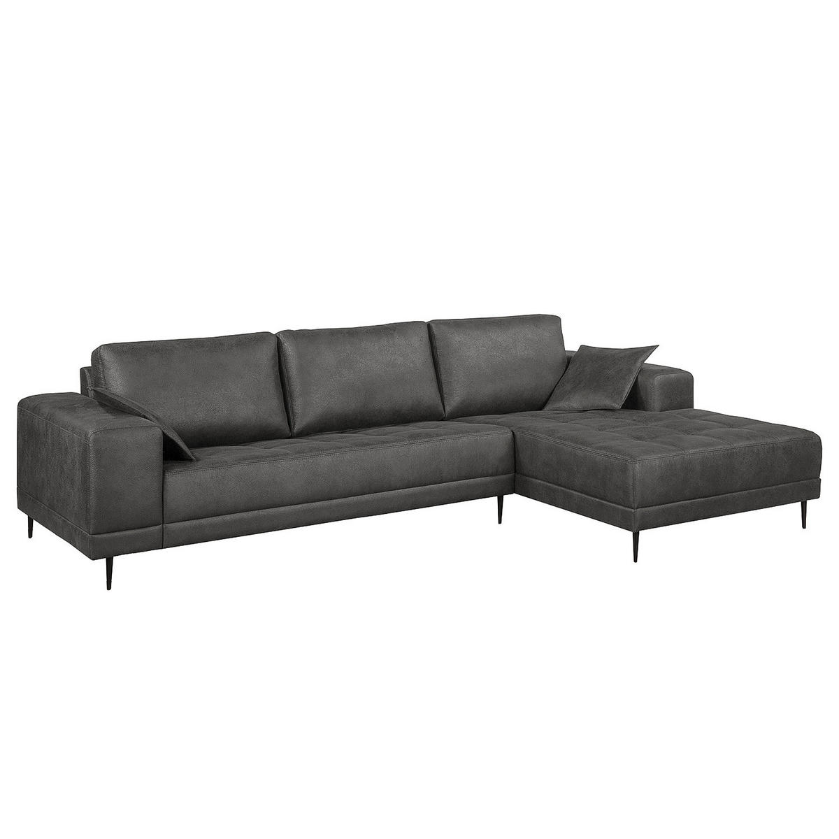 ECKSOFA mit Ottomane - Antiklederlook - Grau, Textil (282/167cm) - home24