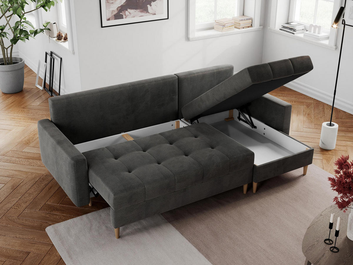 ECKSOFA Colin Velvet Dunkelgrau - Dunkelgrau/Braun, Holz/Textil (220/140cm) - MKS
