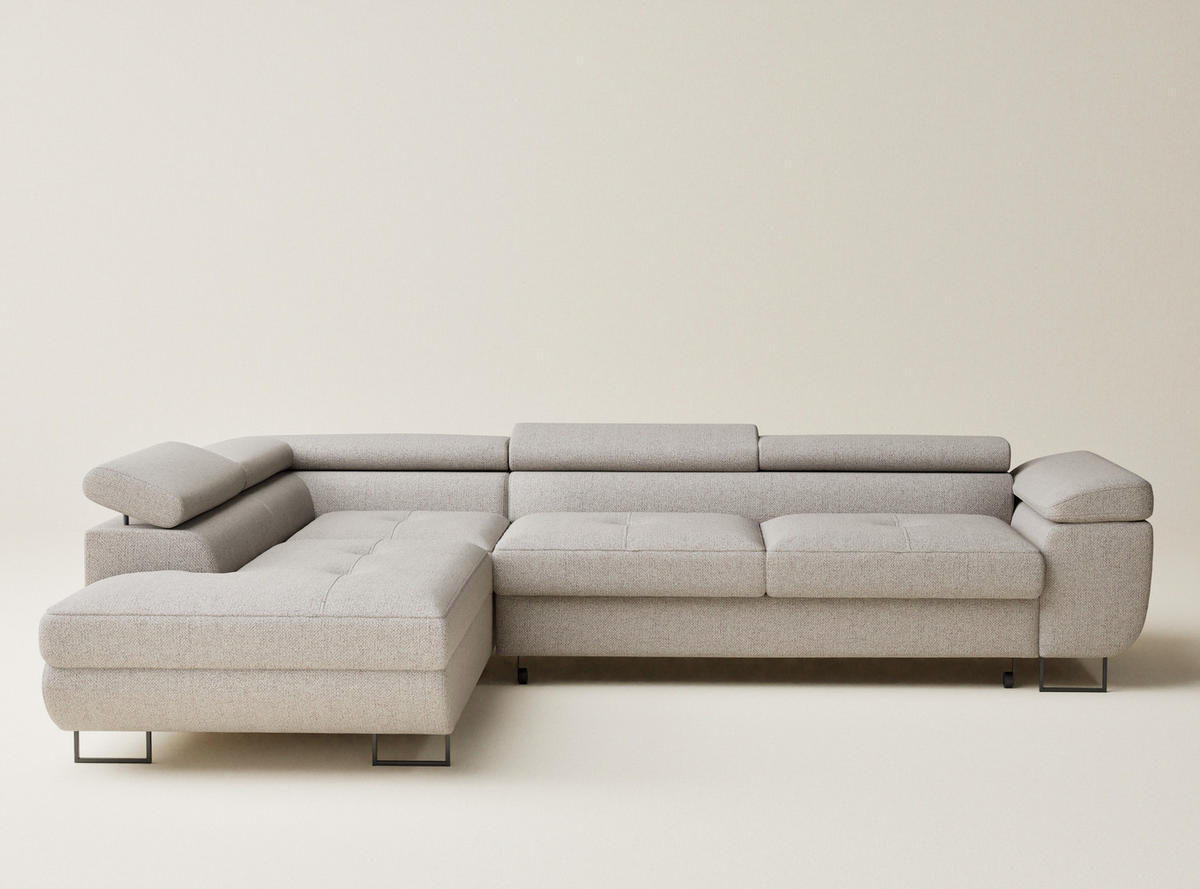 ECKSOFA MIT SCHLAFFUNKTION Concord Seidengrau Webstoff - Greige/Schwarz, Holz/Holzwerkstoff (277/203cm) - Maison de Reve