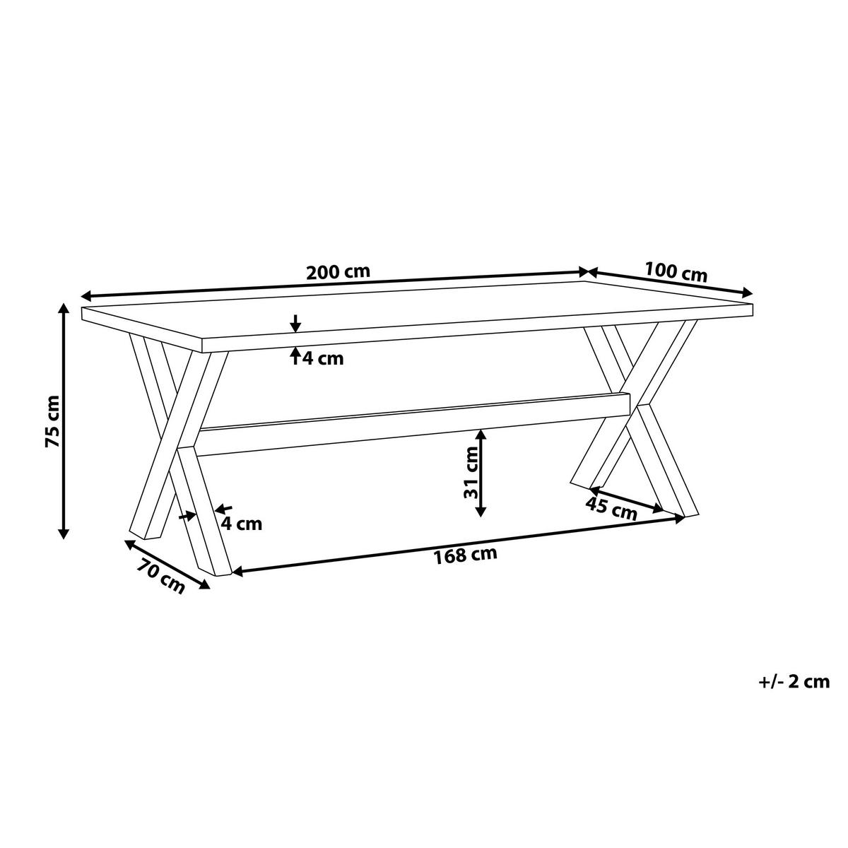 GARTENTISCH Faserzement weiß/heller Holzfarbton 200/100 cm Olbia - Hellbraun/Weiß, Stein (200/100/75cm) - Beliani