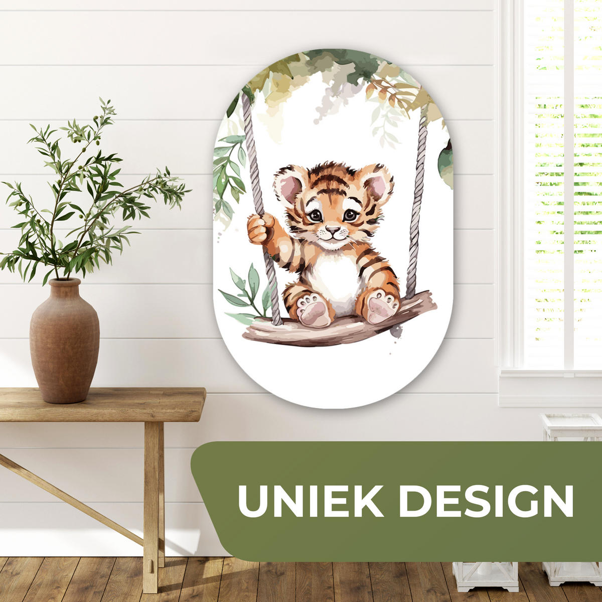 WANDBILD Tiger - Tier - Kinder - Dschungel Wanddeko Schlafzimmer 60x90 cm - Dunkelorange, Kunststoff (60/90cm) - MuchoWow