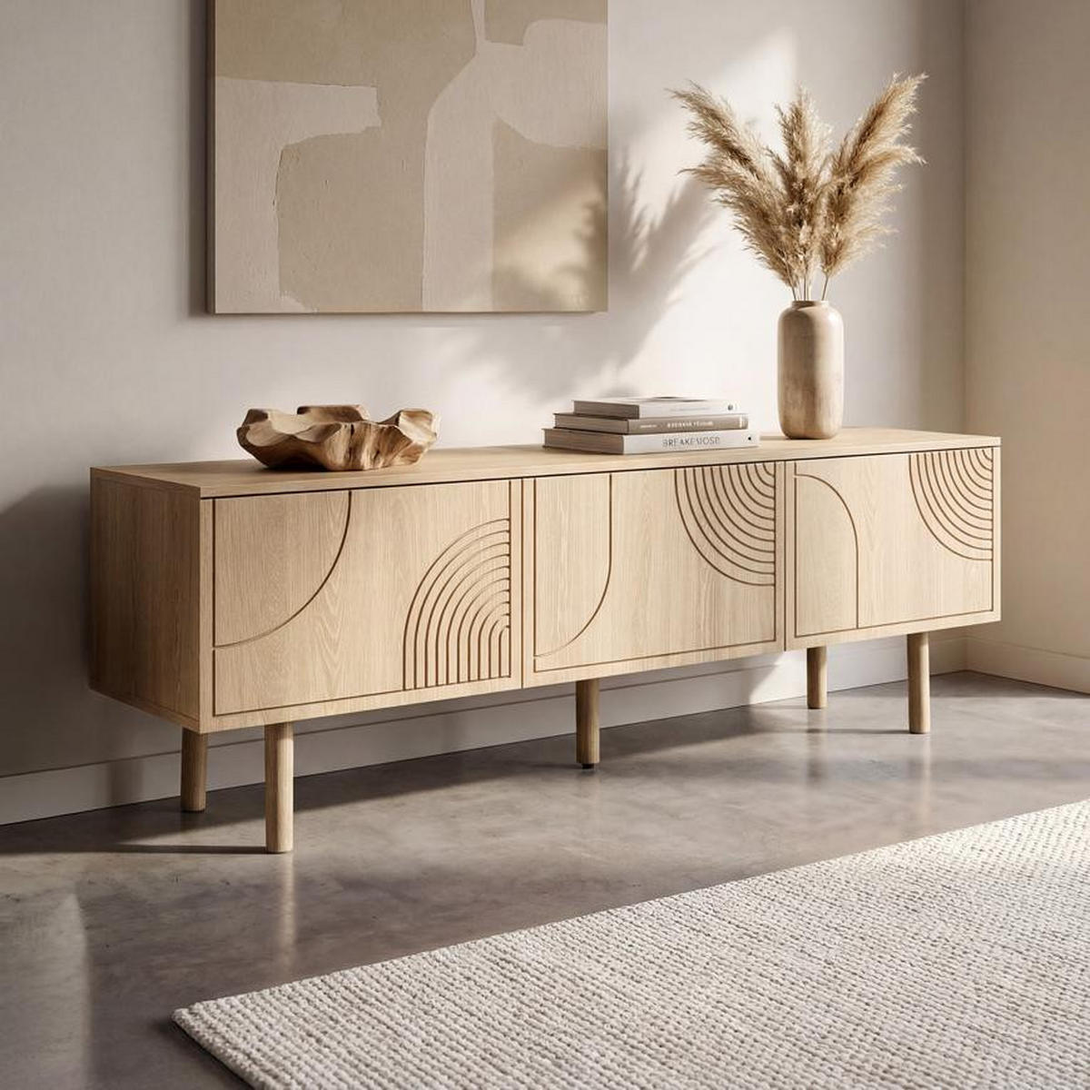 TV-LOWBOARD Saskia 160cm 3 Türen Eichenoptik Skandinavischer - Eichefarben/Kieferfarben, Holz (160/55/40cm) - Sicaan