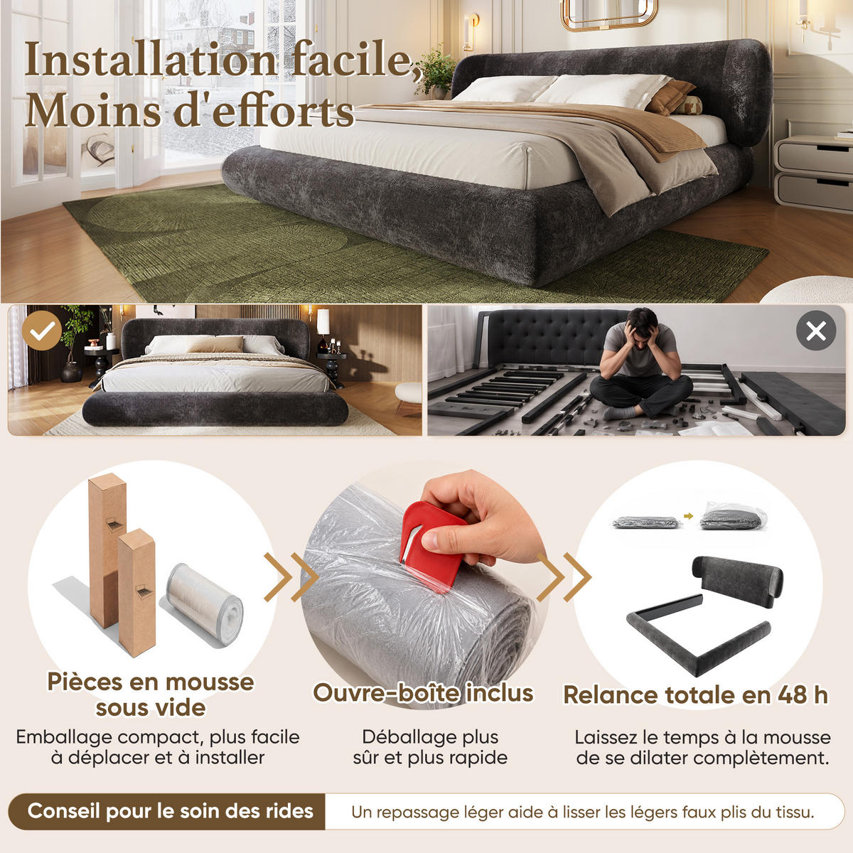POLSTERBETT 160/200 cm Doppelbett komplett gepolstert mit Lattenrost Grau Chenille - Grau, Holz