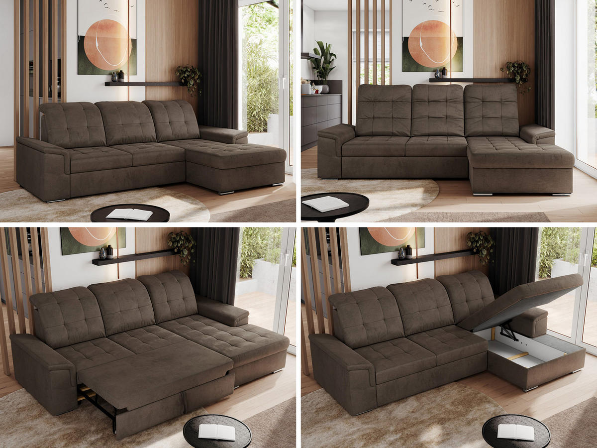 ECKSOFA MADRITO L - Braun Velorus - Rechts - Silberfarben/Braun, Textil/Metall (256/160cm)