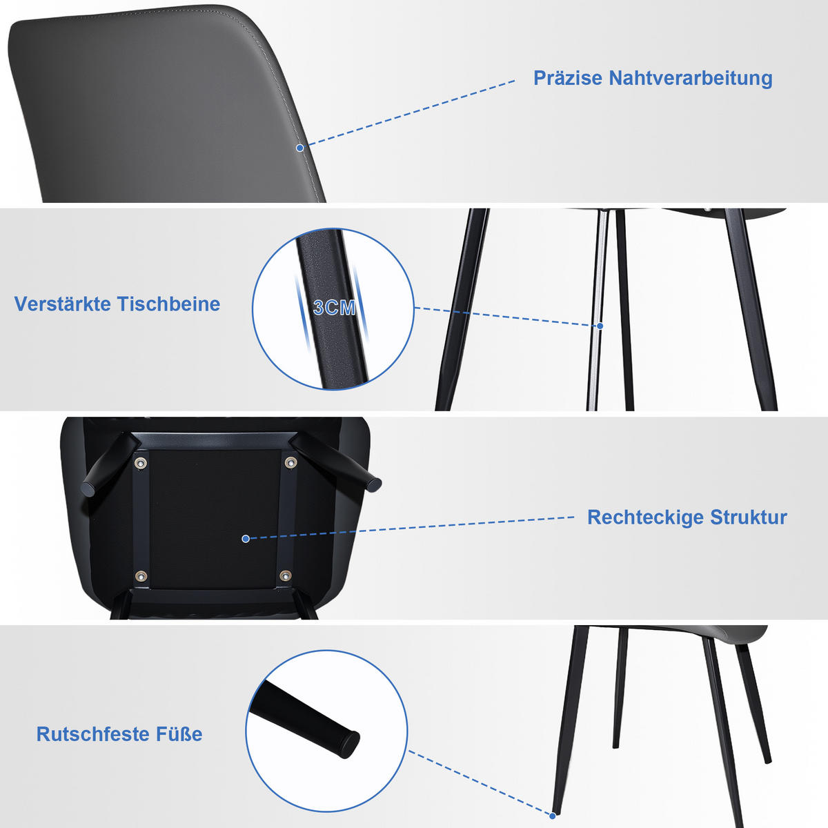 STUHL-SET DE-36246 4 Stück mit Kunstlederbezug Grau - Grau, Metall (44/84/41cm) - ComfortXL