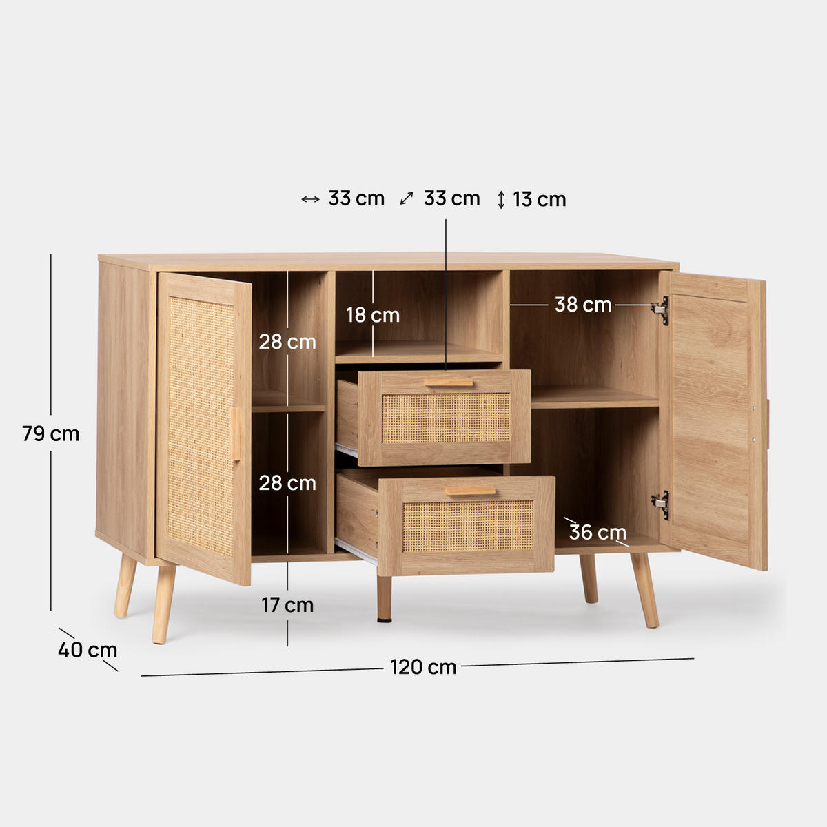 ANRICHTE NIEDRIGE Tahiti Natürlich 120 cm x 79 cm - Naturfarben, Holzwerkstoff (120/79/40cm) - Klast Home