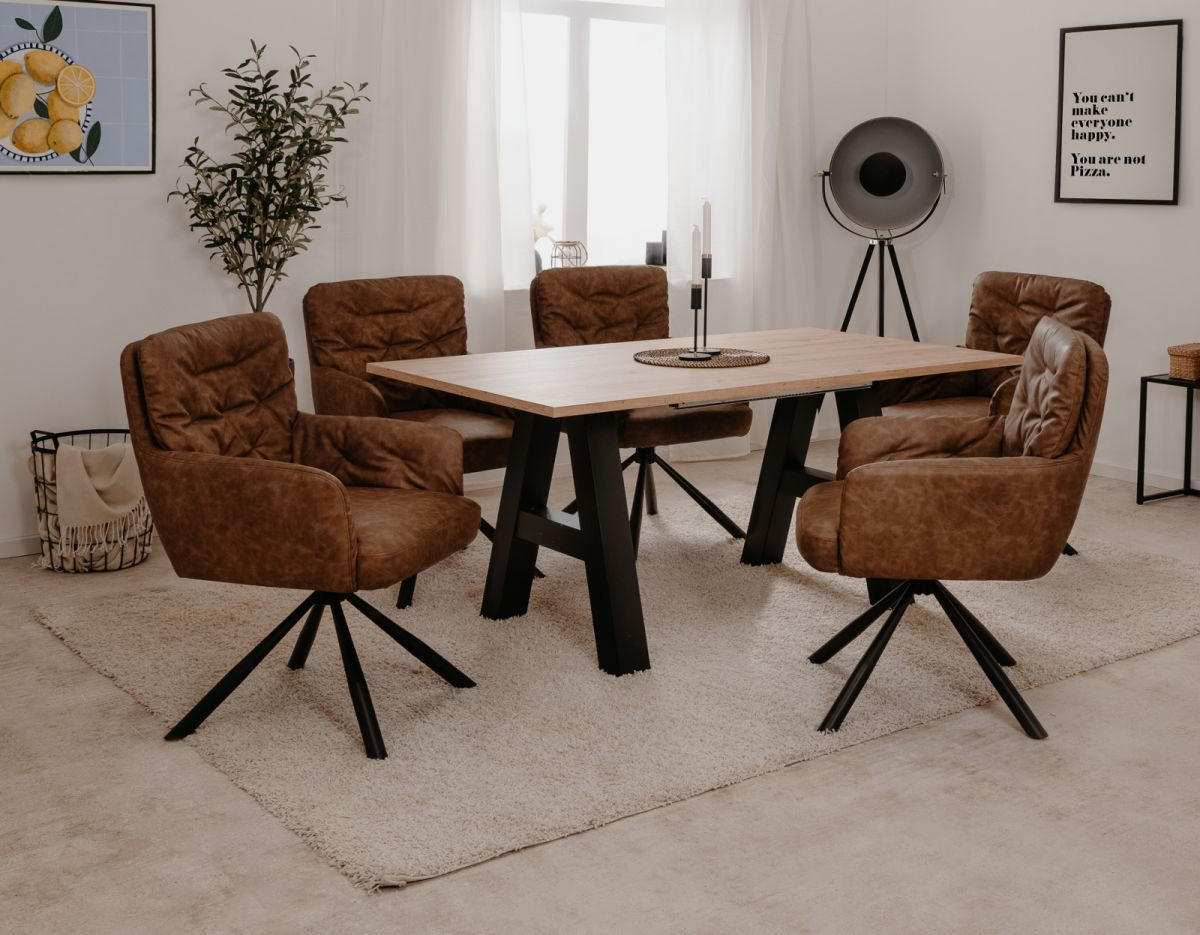 STUHL 2er-Set braun Leder-Optik, Esszimmerstuhl drehbar - Schwarz/Braun, Holz/Textil (57/95.5/57cm) - Furn.Design