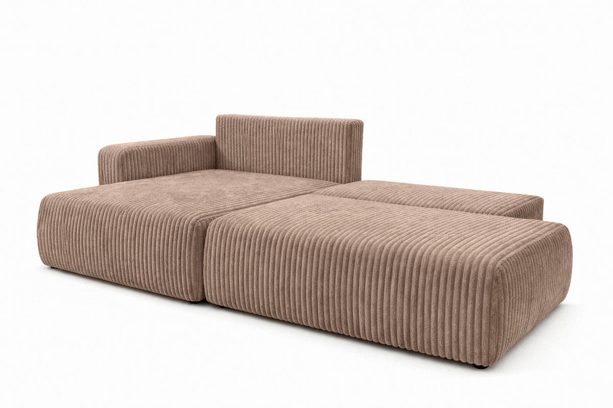 ECKSOFA Mit Schlaffunktion Und Bettkasten, Cordstoff Tilia, Braun, Links, OPEN XL - Braun, Holz (262/145cm) - Kaiser Möbel