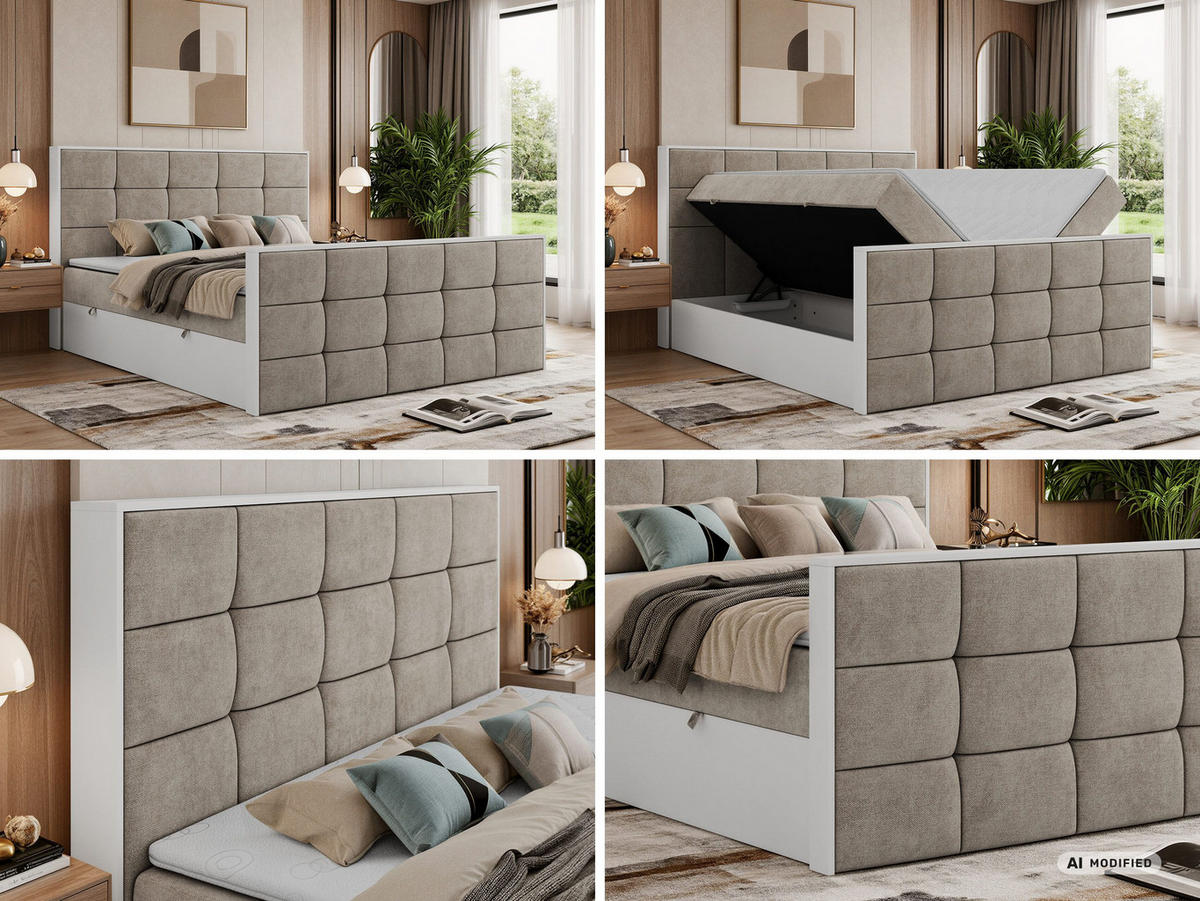 BOXBETT ALVIT DUO 160/200 - Greige Stukture - Topper Visco - H4 - Greige/Schwarz, Kunststoff/Textil (160/200cm) - MKS