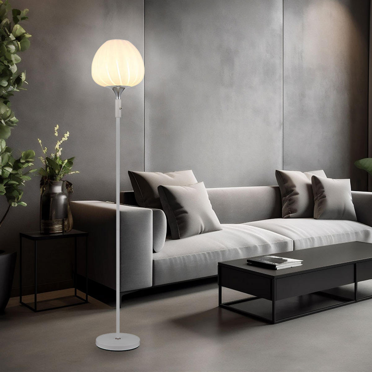 STEHLEUCHTE Glas Weiß Gemustert Silber - Weiß, Glas (29/29/165cm) - Globo Lighting