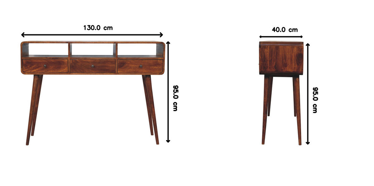 KONSOLE Dreifach Geschwungen Kastanie, 3 Schubladen und 3 Offene Fächer, Dunkelbraun - Dunkelbraun/Messingfarben, Holz/Metall (40/130/95cm) - Artisan Furniture