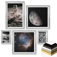 WANDBILDER 5er Set - 50x50 cm & 20x30 cm & 40x60 cm Silberner Rahmen - Astronautenfoto vom Mond - Silberfarben, Kunststoff (40/60cm) - ArtPrintCave