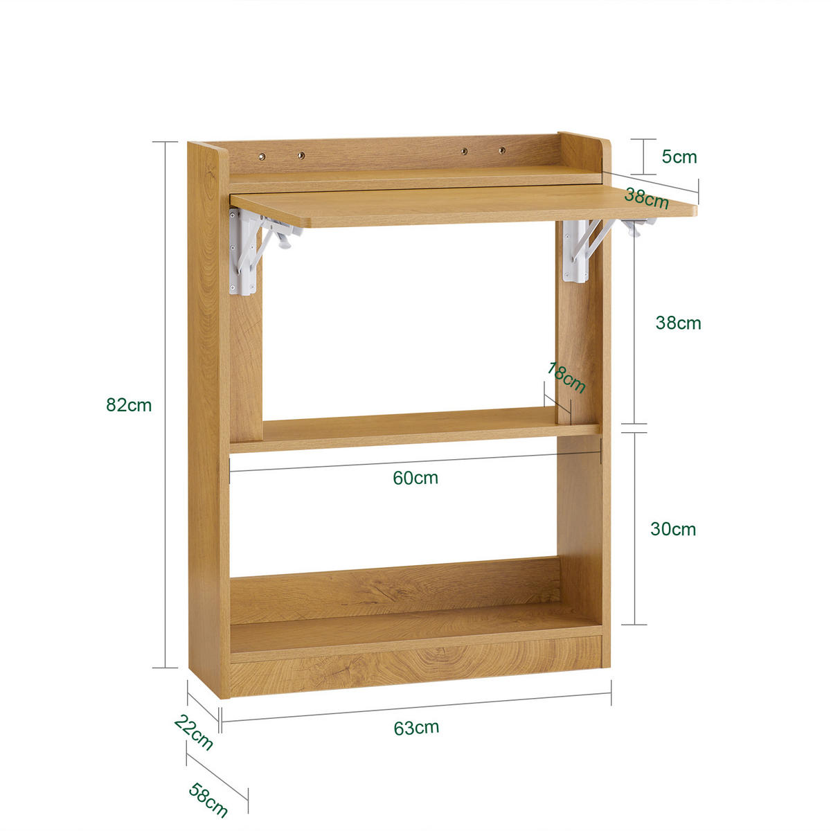 SCHREIBTISCH klappbar, 63x82x58cm, Natur - Naturfarben, Holzwerkstoff (58/63/82cm) - SoBuy