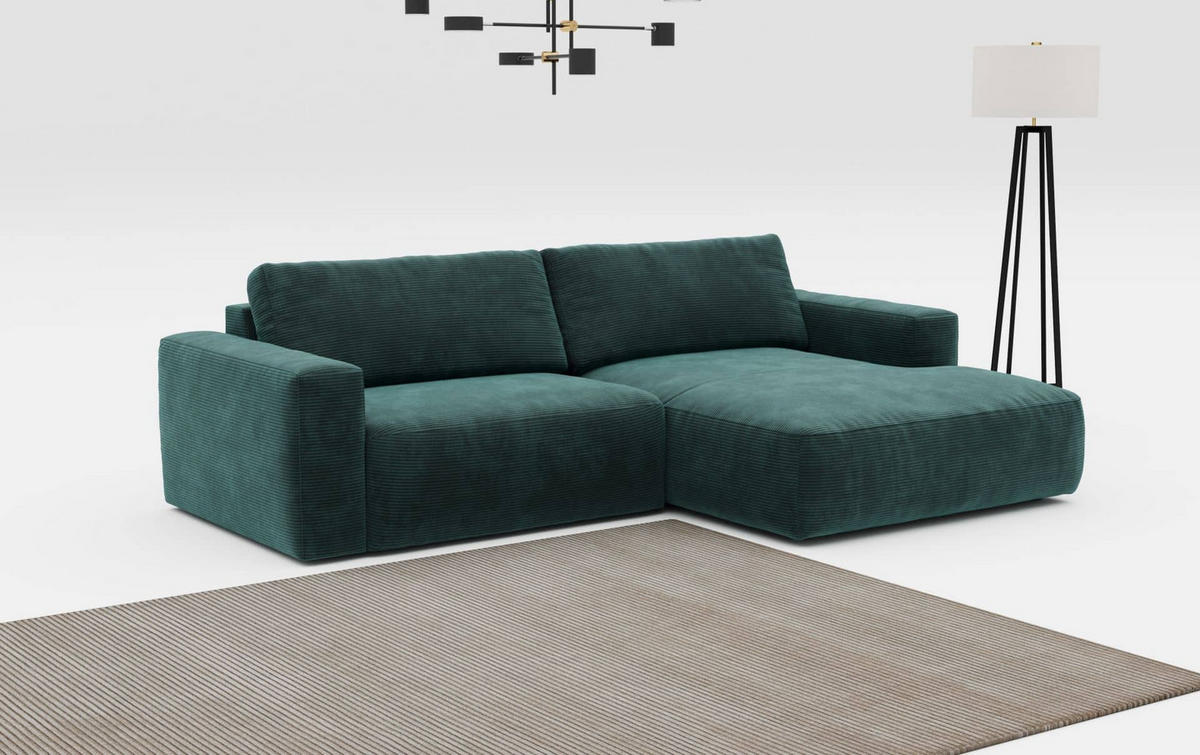 ECKSOFA mit Cord-Stoff - Schwarz/Grün, Holz/Kunststoff (175/288cm) - Cotta