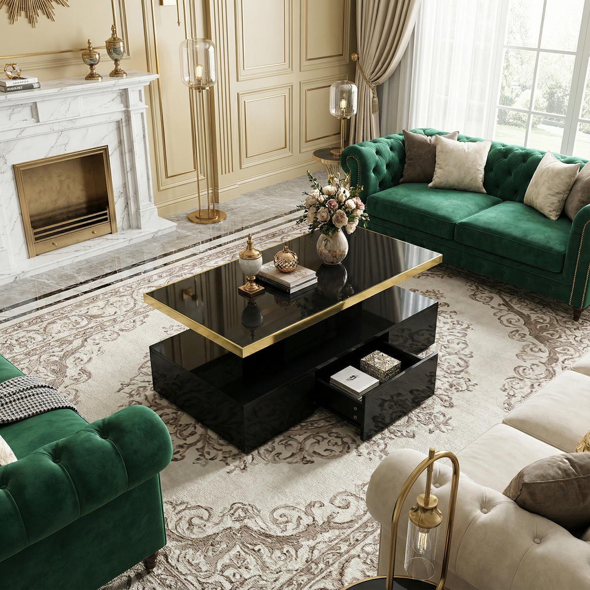 COUCHTISCH in Hochglanz mit LED-Beleuchtung - Schwarz, Holzwerkstoff (50/100/38.5cm) - Urban Meuble