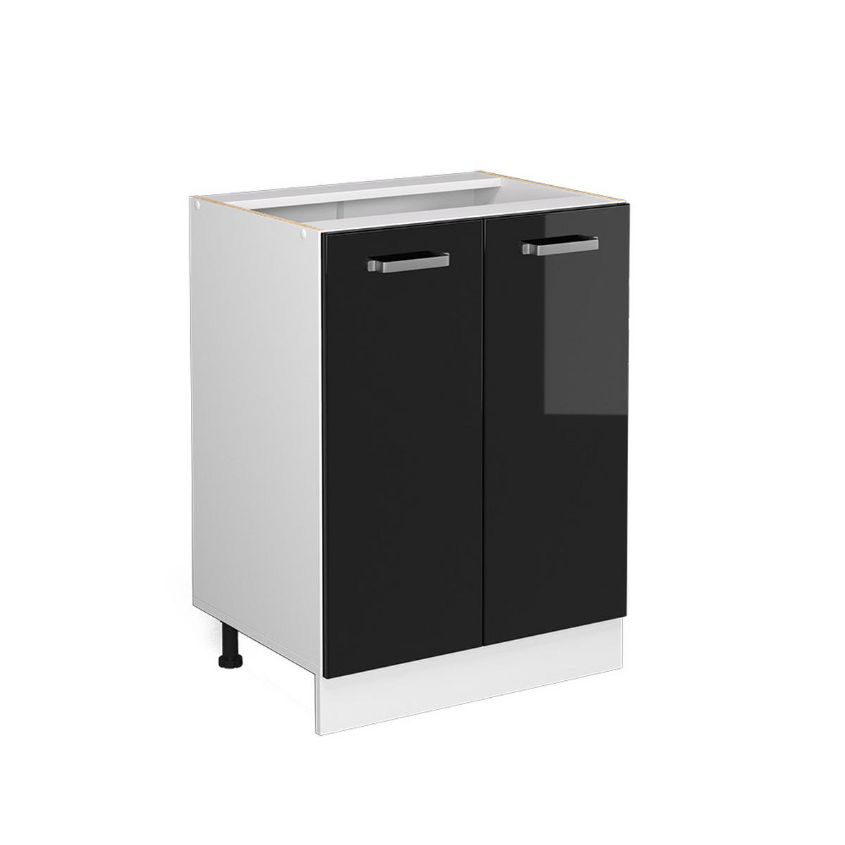 UNTERSCHRANK R-Line Schwarz Hochglanz 60 cm mit Türen, ohne AP - Schwarz Hochglanz/Weiß, Holzwerkstoff (60/81.6/46cm) - Vicco