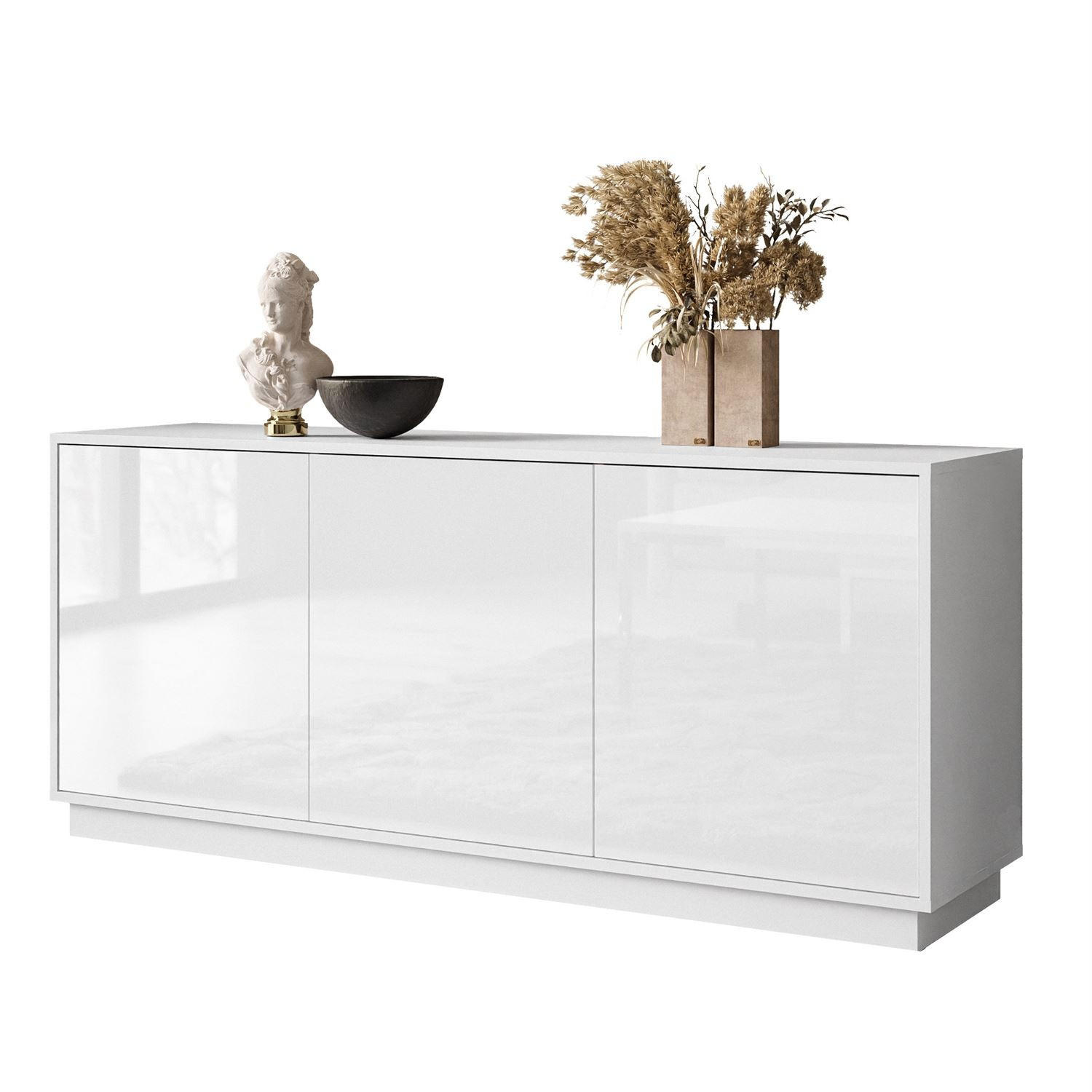 SIDEBOARD SANAYI auf Sockel Hochglanz Weiß - Weiß Hochglanz/Weiß, Holzwerkstoff (154/66/40cm) - Lookway