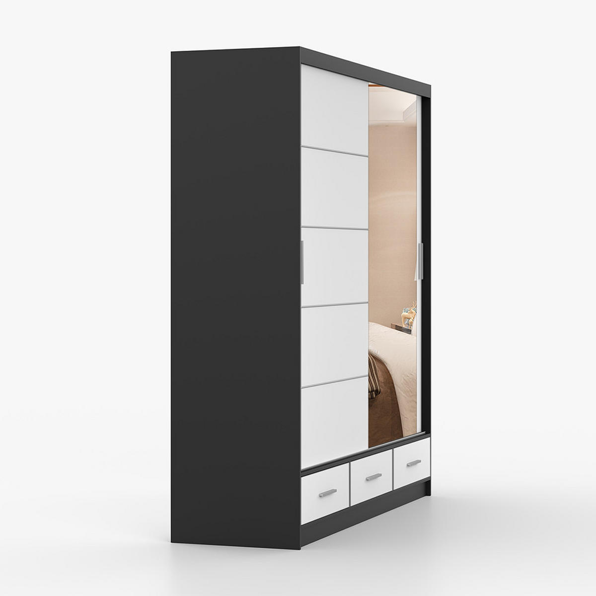 KLEIDERSCHRANK Florence 203 cm, 203/218/61, 2-türig, schwarz - Schwarz, Holzwerkstoff (203/218/61cm) - imoebel24