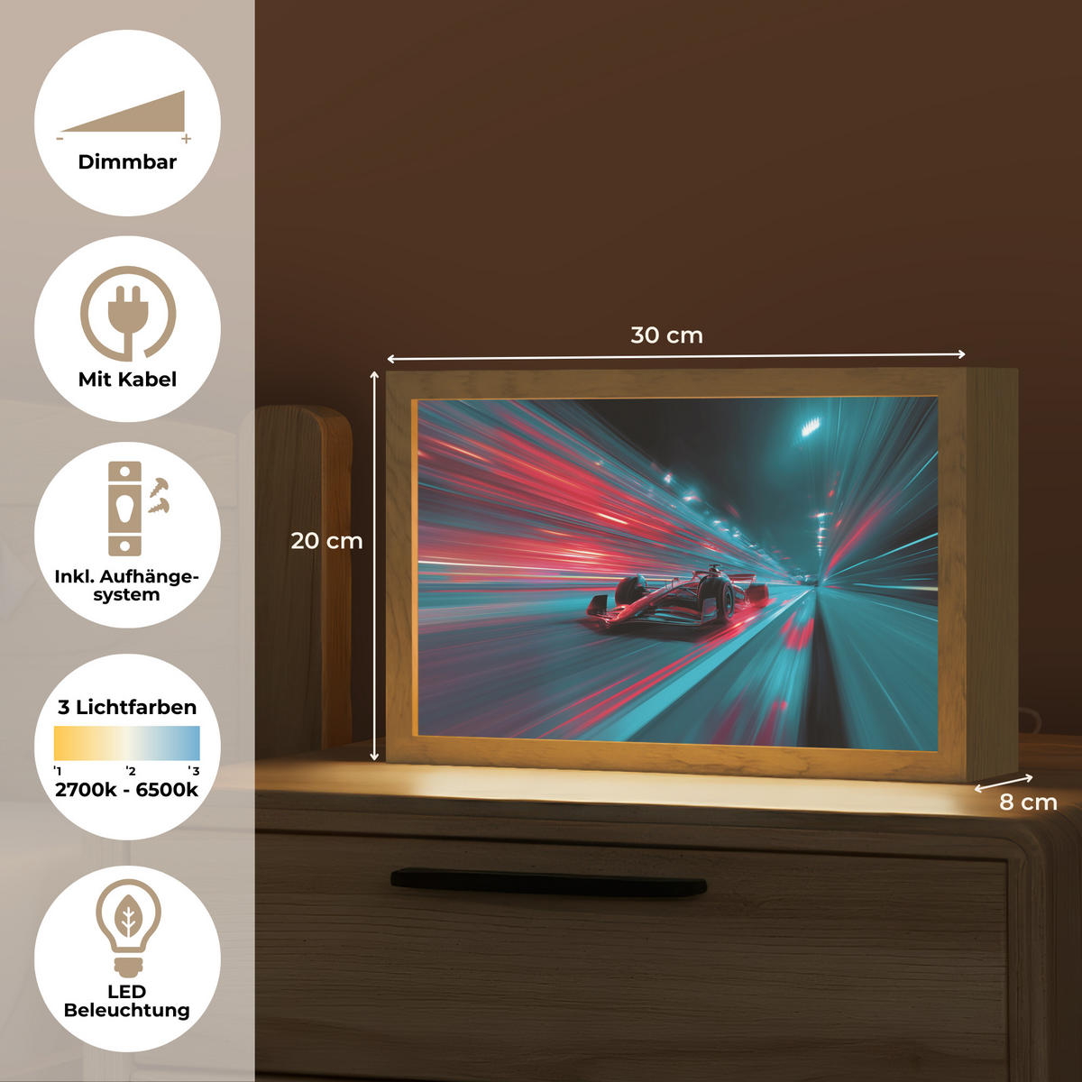 NACHTTISCHLAMPE Rennwagen - Rot - Geschwindigkeit 30x20 cm - Türkis, Holzwerkstoff (8/30/20cm)