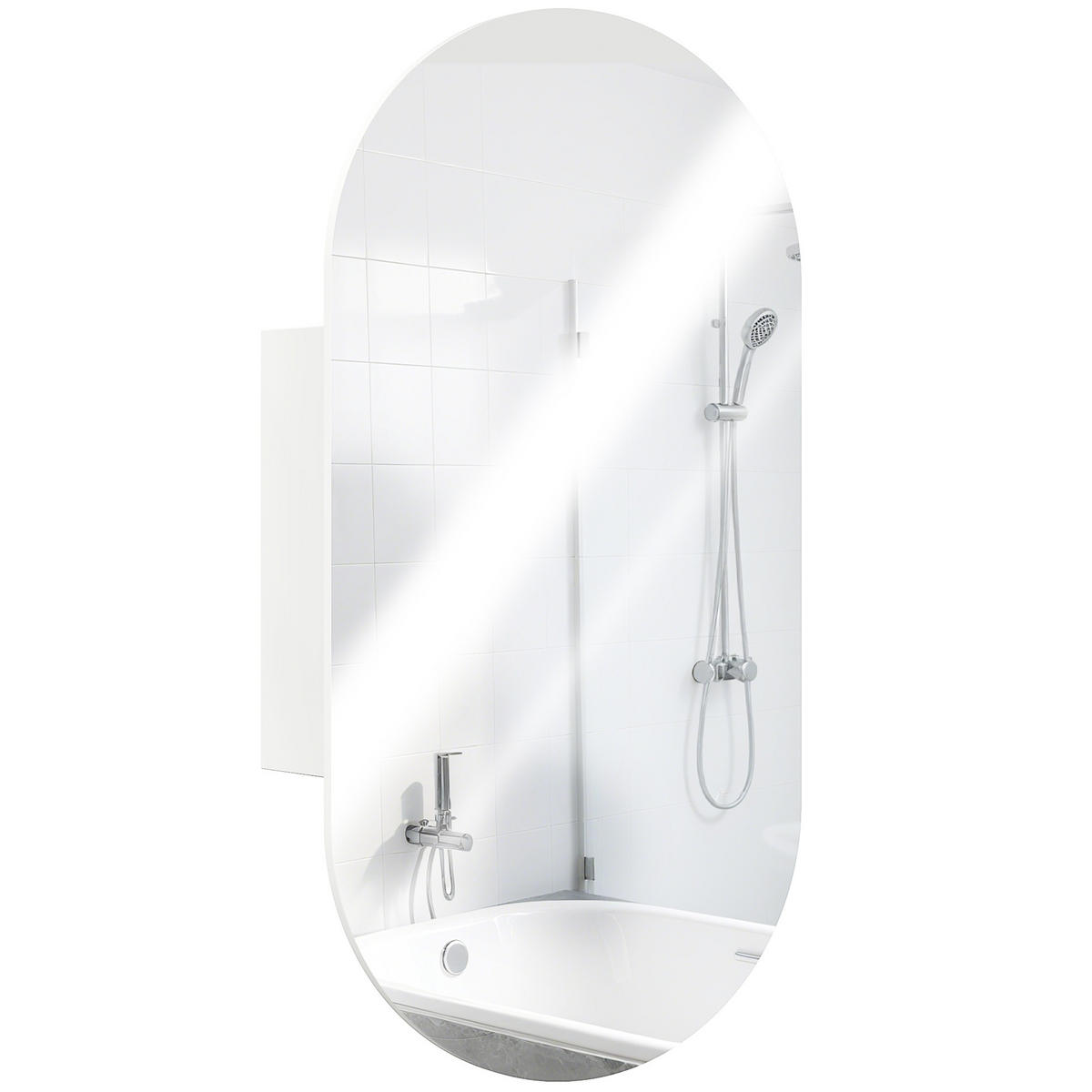 BADEZIMMERSPIEGEL Moderner ovaler Badezimmerspiegel mit Schrank und zwei Ablagen, 45 x 90 cm ,Weiß - Weiß, Glas (13.5/90/45cm) - Vallsero