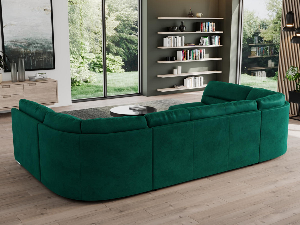 WOHNLANDSCHAFT MORBIDO U Dunkelgrün Velvet - Dunkelgrün/Silberfarben, Textil/Metall (340/93/206cm) - MKS