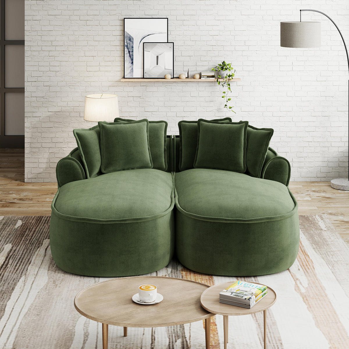 2-SITZER Sofa 184x164x67 cm aus Chenille-Stoff rahmenlos modular, grün - Grün, Textil (164/67/184cm) - Luhomfu