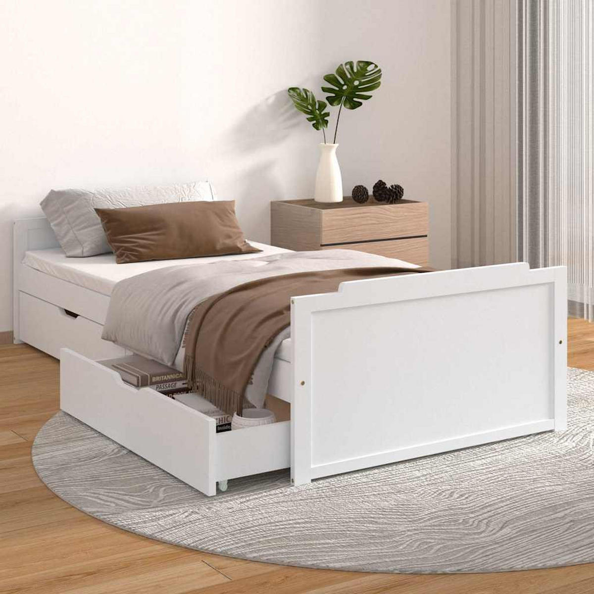 MASSIVHOLZBETT Mit Schubladen Weiss Kiefer 90/200 Cm - Weiß, Textil (90/200cm) - vidaXL