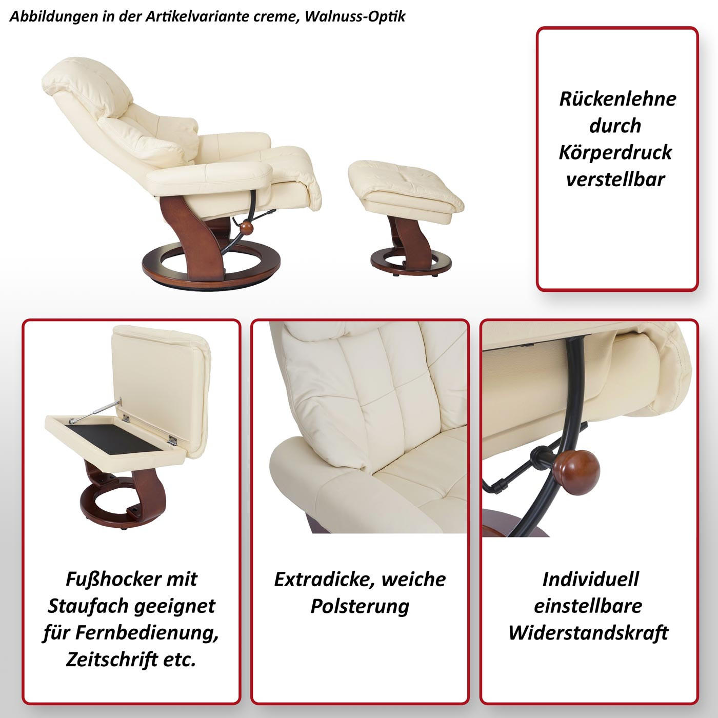 RELAXSESSEL XXL MIT HOCKER Schwarz - Schwarz, Leder (97/112/88cm) - MCA