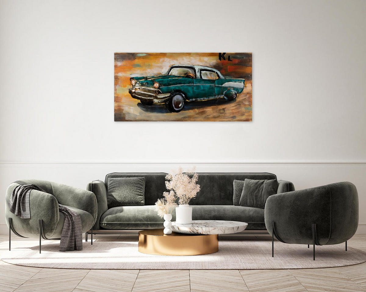 WANDBILD Blau 100/50 cm - Blau/Braun, Holz/Metall (3.5/50cm) - KUNSTLOFT