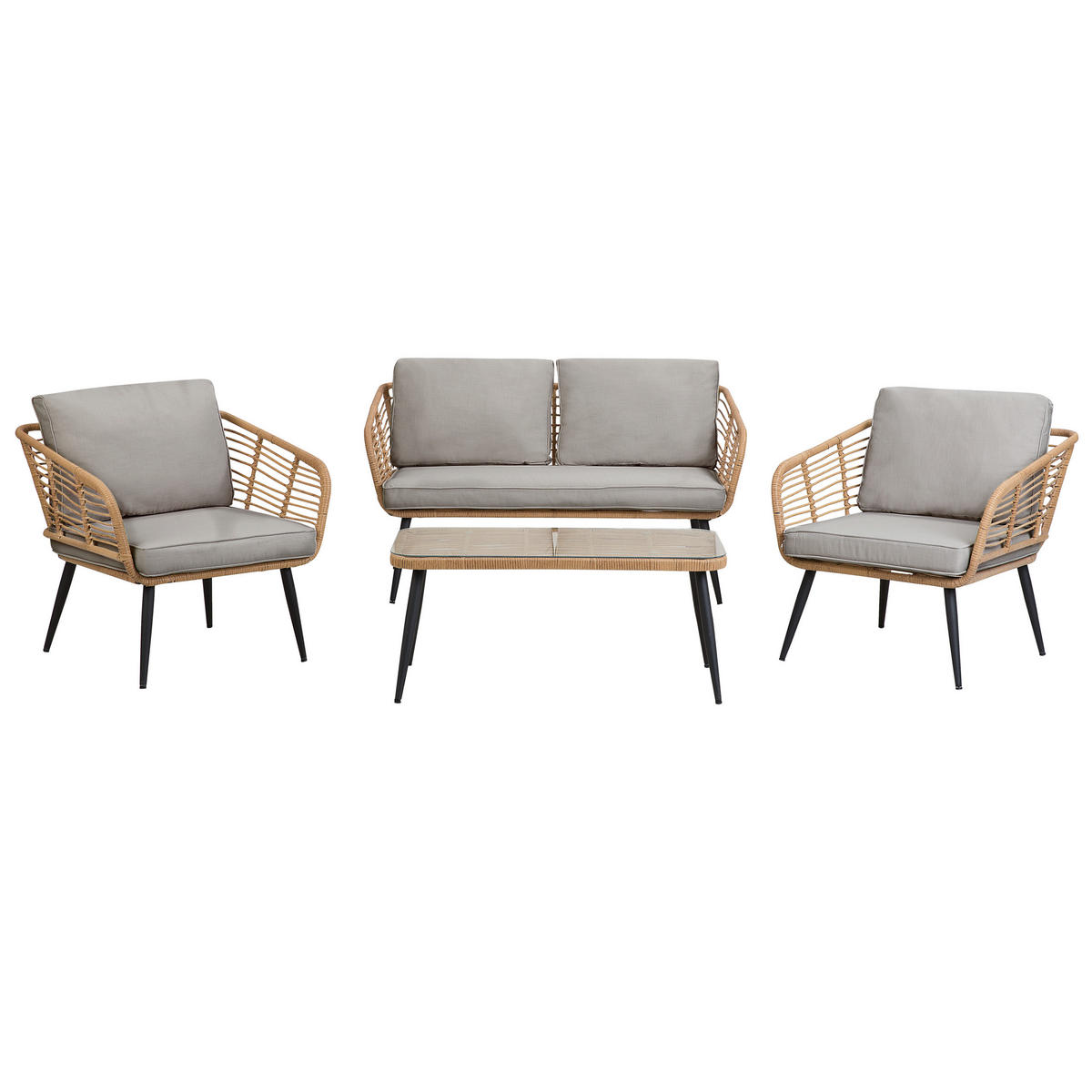 4-SITZER LOUNGE SET Rattan Natürlich Corinth Ii - Naturfarben, Kunststoff - Beliani