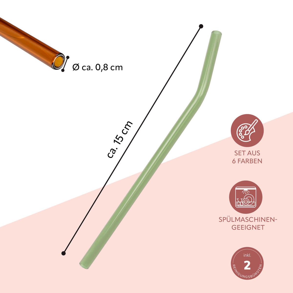 GLAS-TRINKHALME 6er-Set, Borosilikatglas - Multicolor, Glas (0.8/15cm) - bremermann