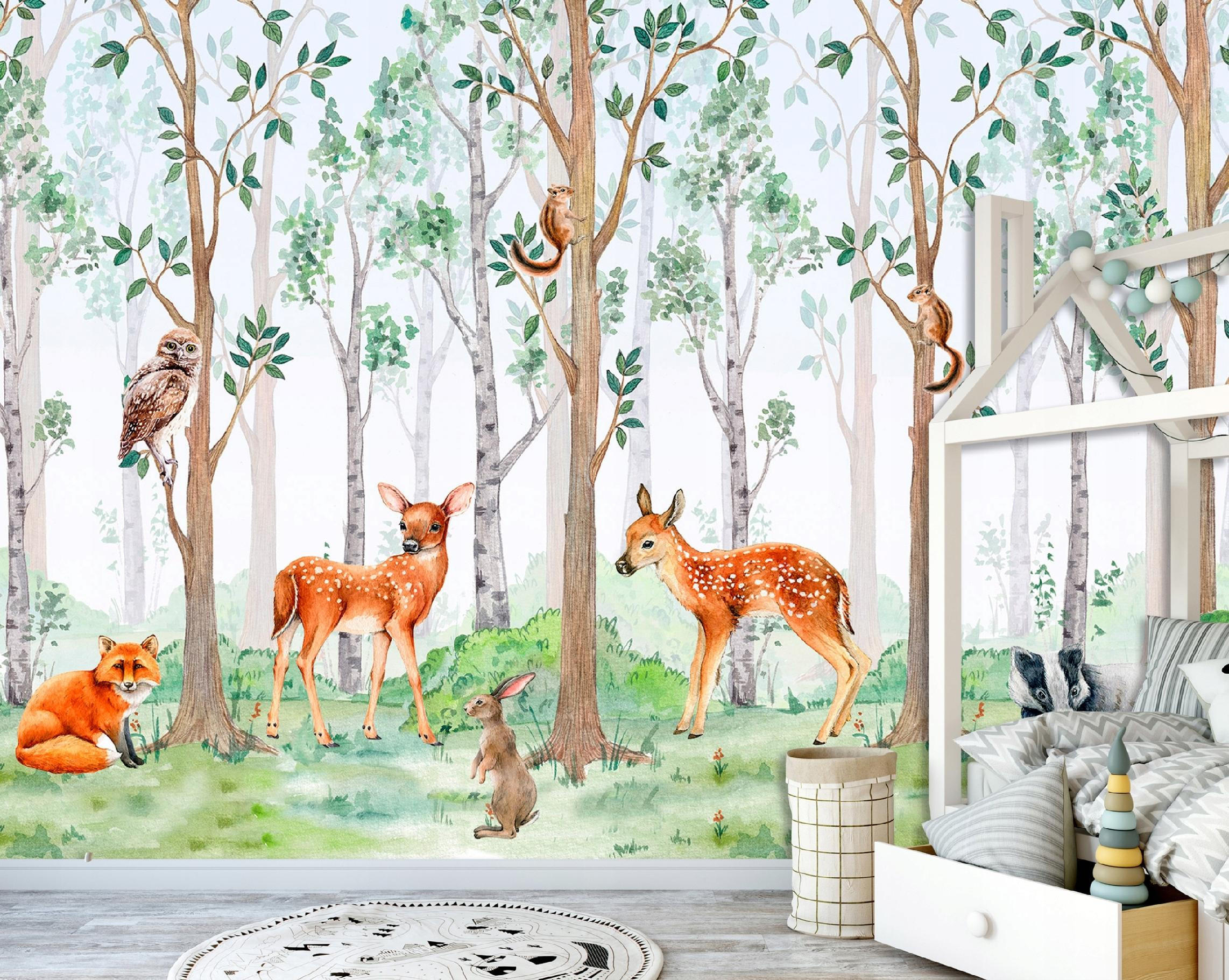 FOTOTAPETE Kinderzimmer Wald Vliestapete Tapete 350x250 - Multicolor, Papier (350/250cm) - Wallarena
