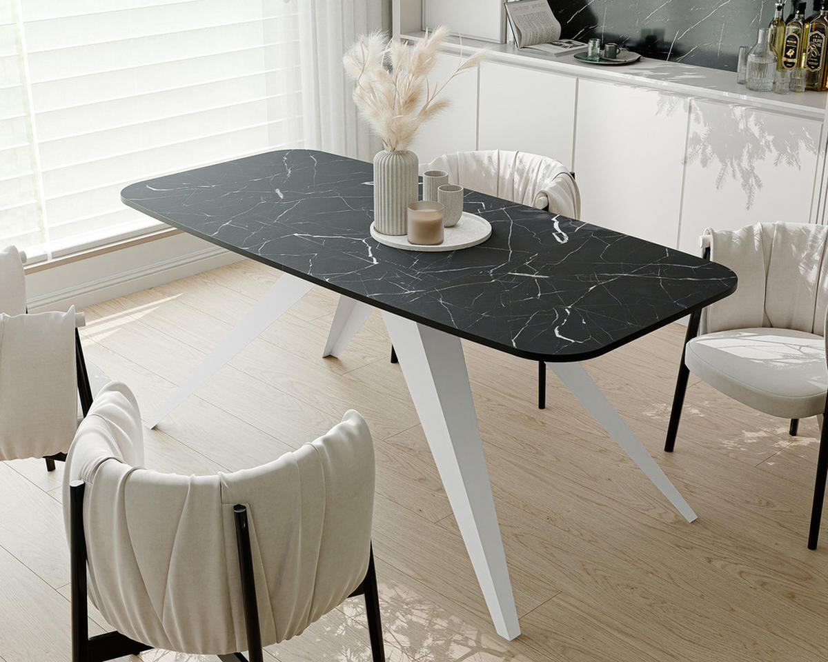 AUSZIEHTISCH FENTO 180/90/76 cm, Weiß / Grigia Pietra (Steingrau) - Weiß/Grau, Holzwerkstoff/Metall (90/180/76cm) - Idohome