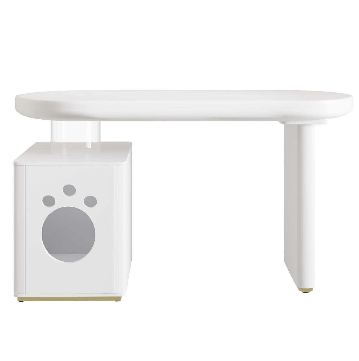 SCHREIBTISCH mit Haustierbett 117/50/76 cm weiß MDF, abgerundete Kurven - Weiß, Holzwerkstoff (117/50/76cm) - OKWISH