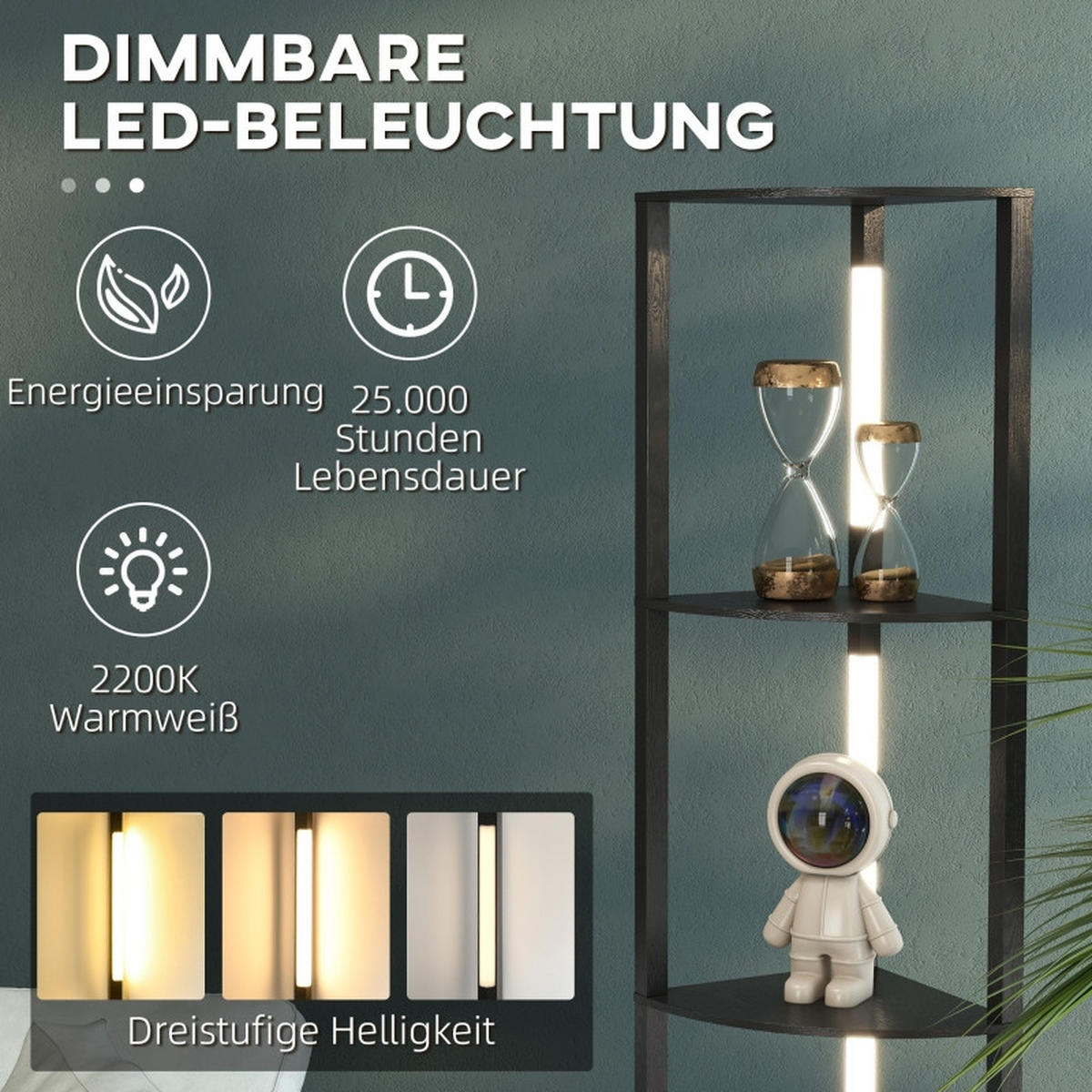 STEHLEUCHTE LED-Stehlampe 163,5cm mit 4 Ablagen E27 Standlampe für Wohnzimmer Schwarz - Schwarz, Metall (41/29.5/163.5cm) - Raelunyi