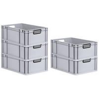 EUROBOX 5x NextGen Color 22x40x60 cm 44 Liter Griffe schwarz offen, Grau - Schwarz/Grau, Kunststoff (40/22/60cm) - PROREGAL
