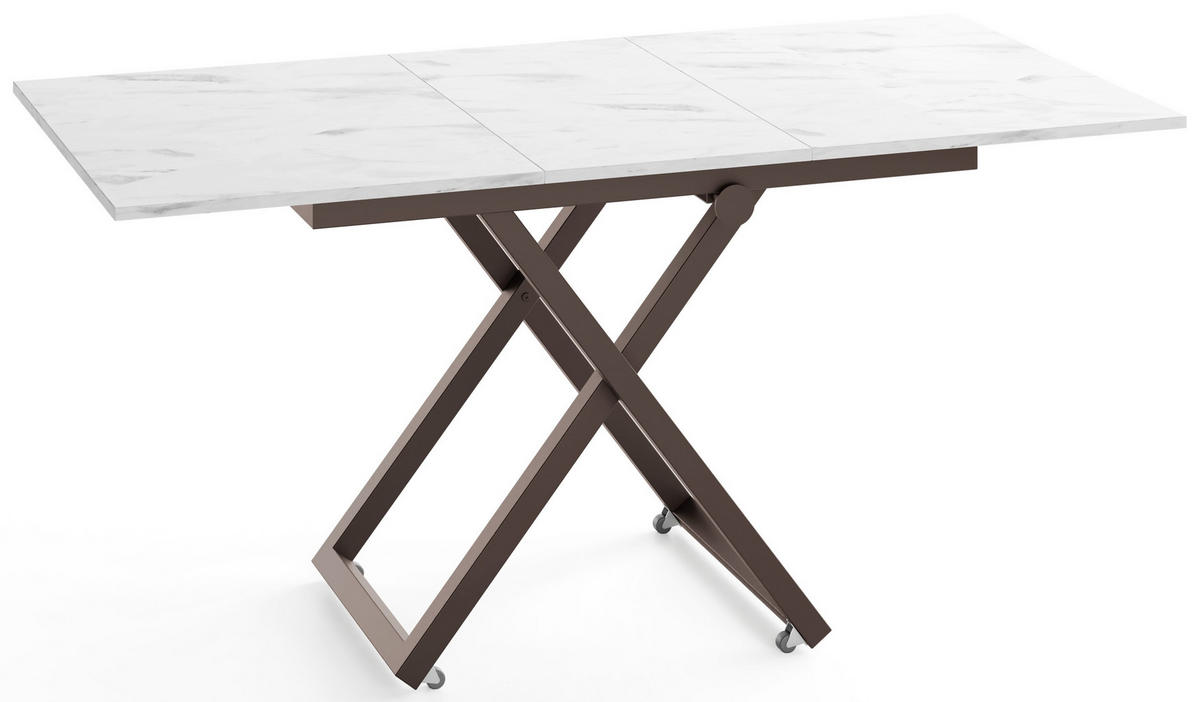 COUCHTISCH Axen höhenverstellbar ausziehbar, Marmor Weiß 120-160/80/38-75 cm - Ecru/Weiß, Holzwerkstoff/Metall (80/160/75cm) - WFL GROUP