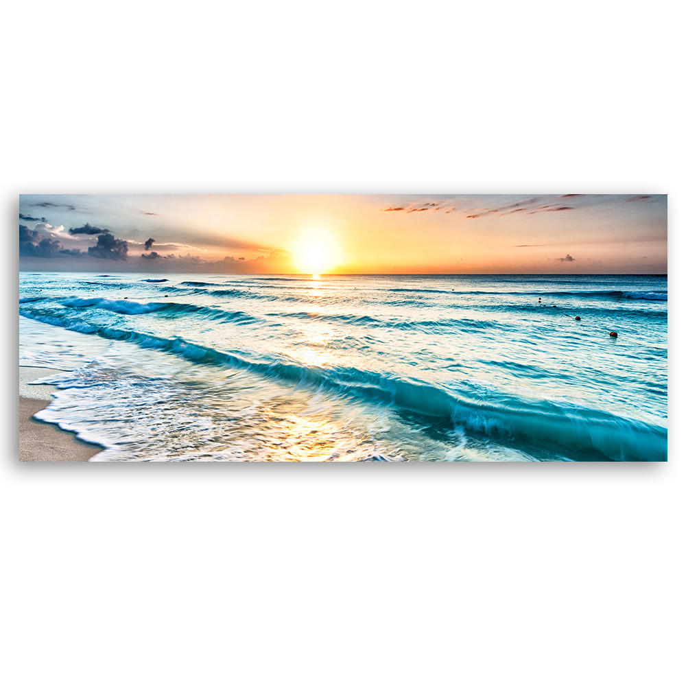 WANDBILD wellen am strand - Blau, Textil (90/30cm) - Feeby